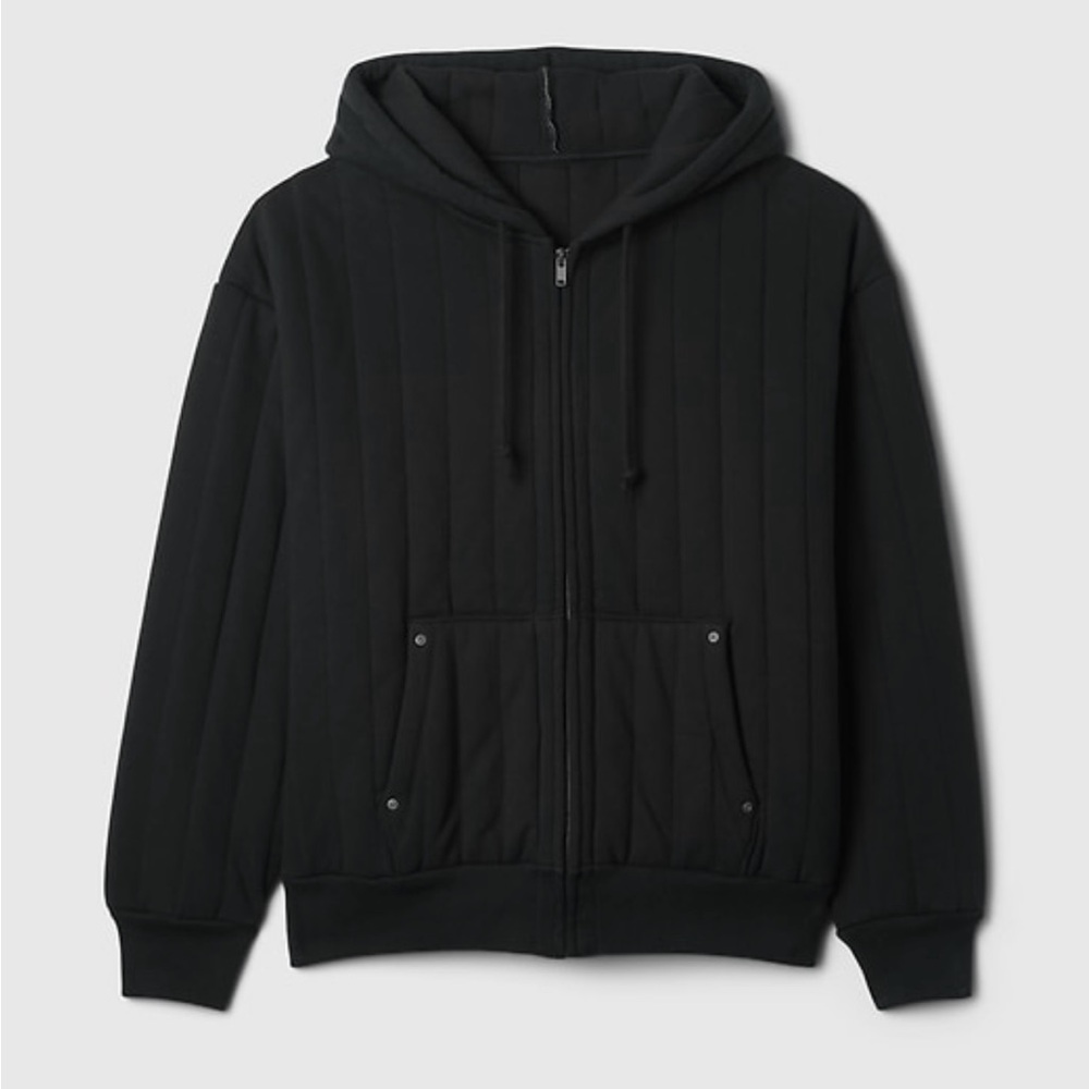Gap Unisex Black Waffle-Lined Quilted Zip Hoodie Sz S - NWT